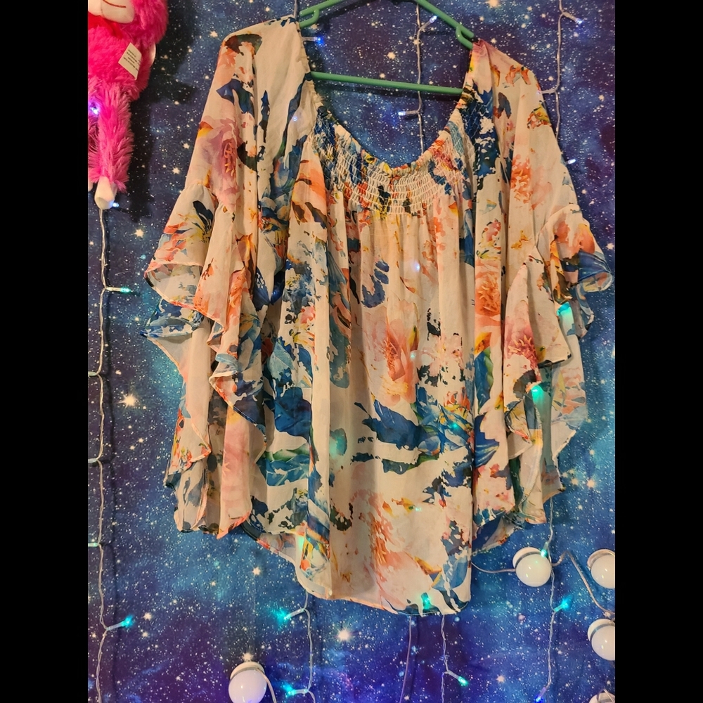 Flowy Semi See Thru Floral Shirt